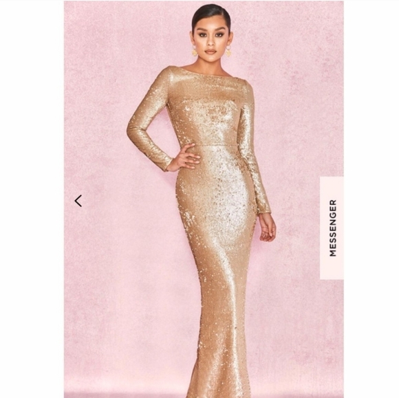 House Of CB Elegant Sequin Long Sleeve Gown - Picture 4 of 11